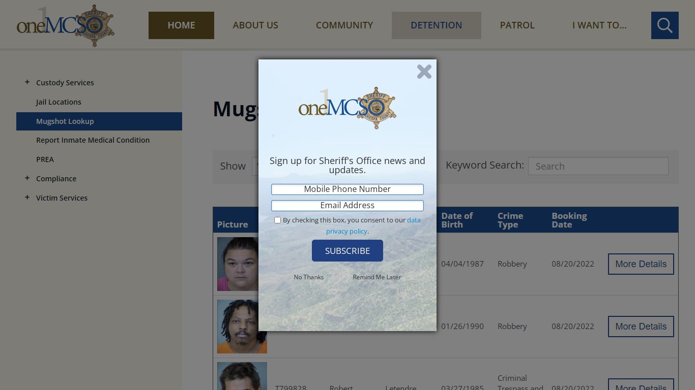 Mugshot Lookup | Maricopa County Sheriff's Office