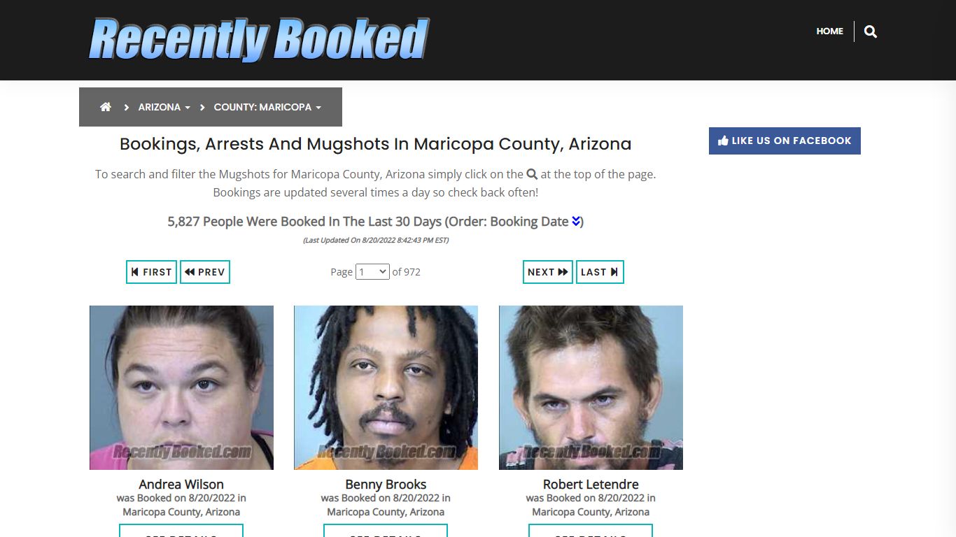 Bookings, Arrests and Mugshots in Maricopa County, Arizona